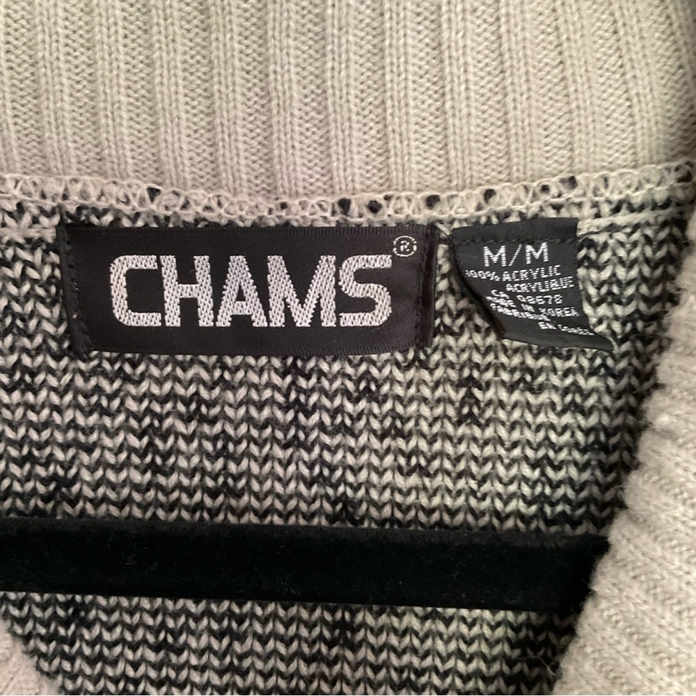 Vintage Chams | 80s Patterned Knit Shawl Collar Sweater | M - Picture 3 of 5
